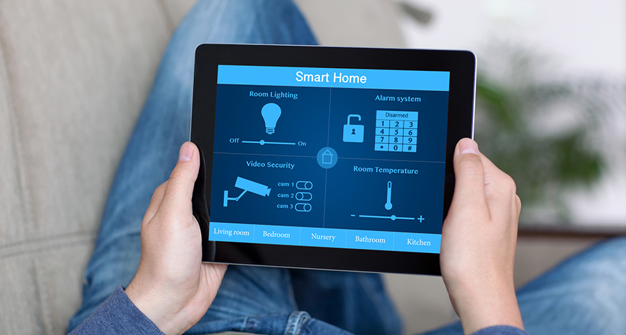 The ability to access and control security components from a mobile device is one of the top smart home trends in Huntington. Close-up of smart home security app.